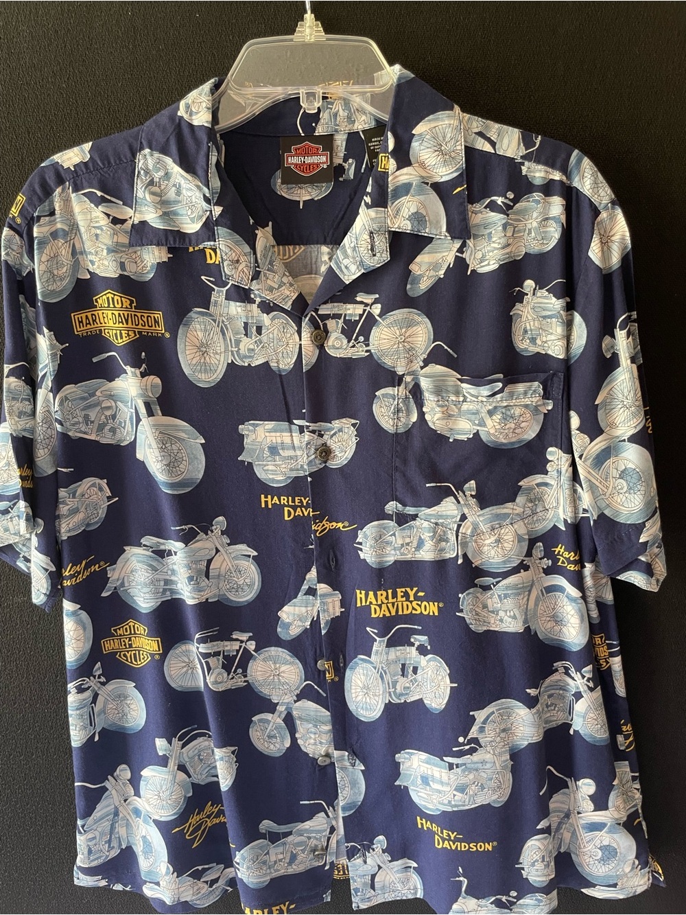 Harley-Davidson Tori RichardNavy Short-Sleeve Motorcycle Print Button-Down Shirt